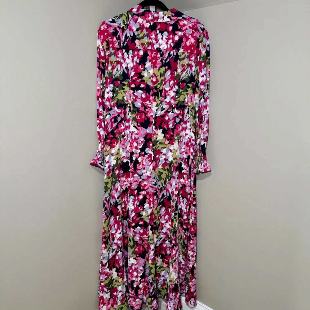 Chicos Floral Button Down Maxi Shirt Dress Pink Purple Olive Size 1 - Picture 8 of 8
